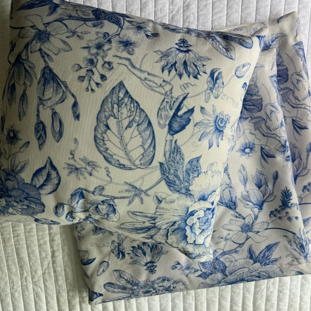 3 -16x16 Floral Blue and White Pillow Case - Picture 2 of 4